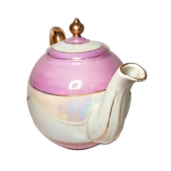 Antique G.H.O. Greiner & Herda Bavaria Lusterware Teapot Blue Pink Germany - Picture 3 of 13